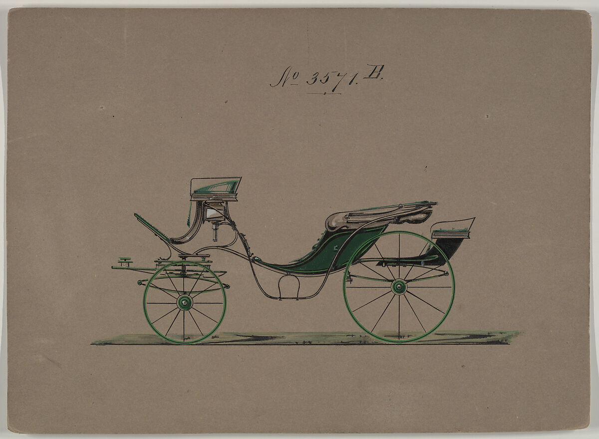 Design for Cabriolet or Victoria, no. 3571b, Brewster &amp; Co. (American, New York), Pen and black ink, watercolor and gouache with gum arabic 