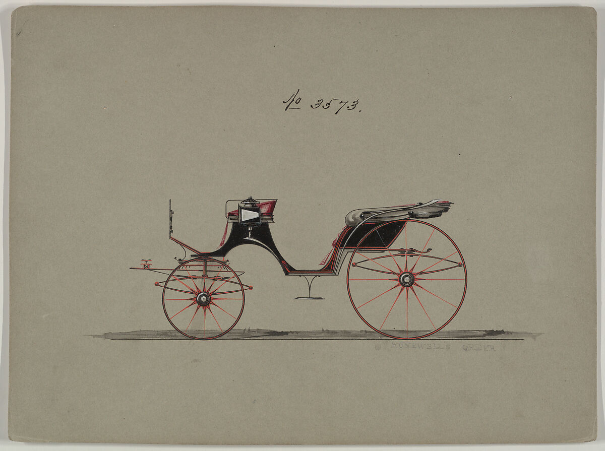 Design for Cabriolet or Victoria, no. 3573, Brewster &amp; Co. (American, New York), pen and black ink, watercolor and gouache 