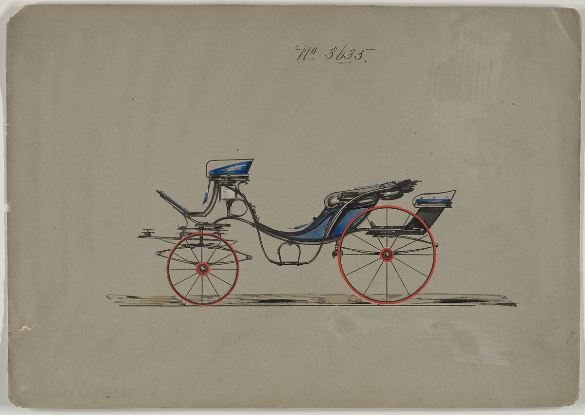 Design for Cabriolet or Victoria, no. 3635, Brewster &amp; Co. (American, New York), Pen and black ink, watercolor and gouache with gum arabic 