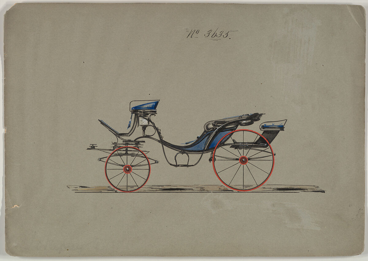 Design for Cabriolet or Victoria, no. 3635, Brewster &amp; Co. (American, New York), Pen and black ink, watercolor and gouache with gum arabic
