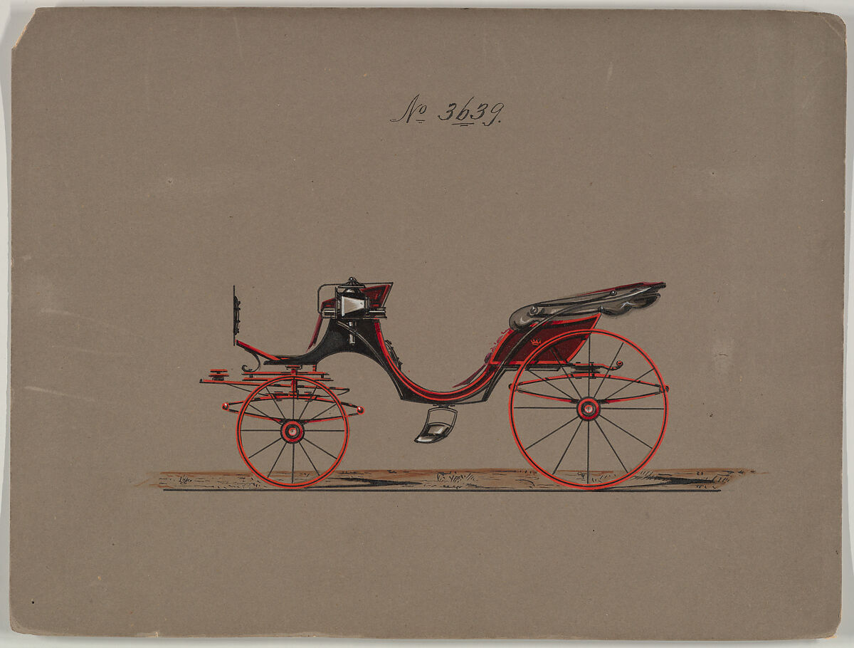 Design for Cabriolet or Victoria, no. 3639, Brewster &amp; Co. (American, New York), Pen and black ink, watercolor and gouache with gum arabic 