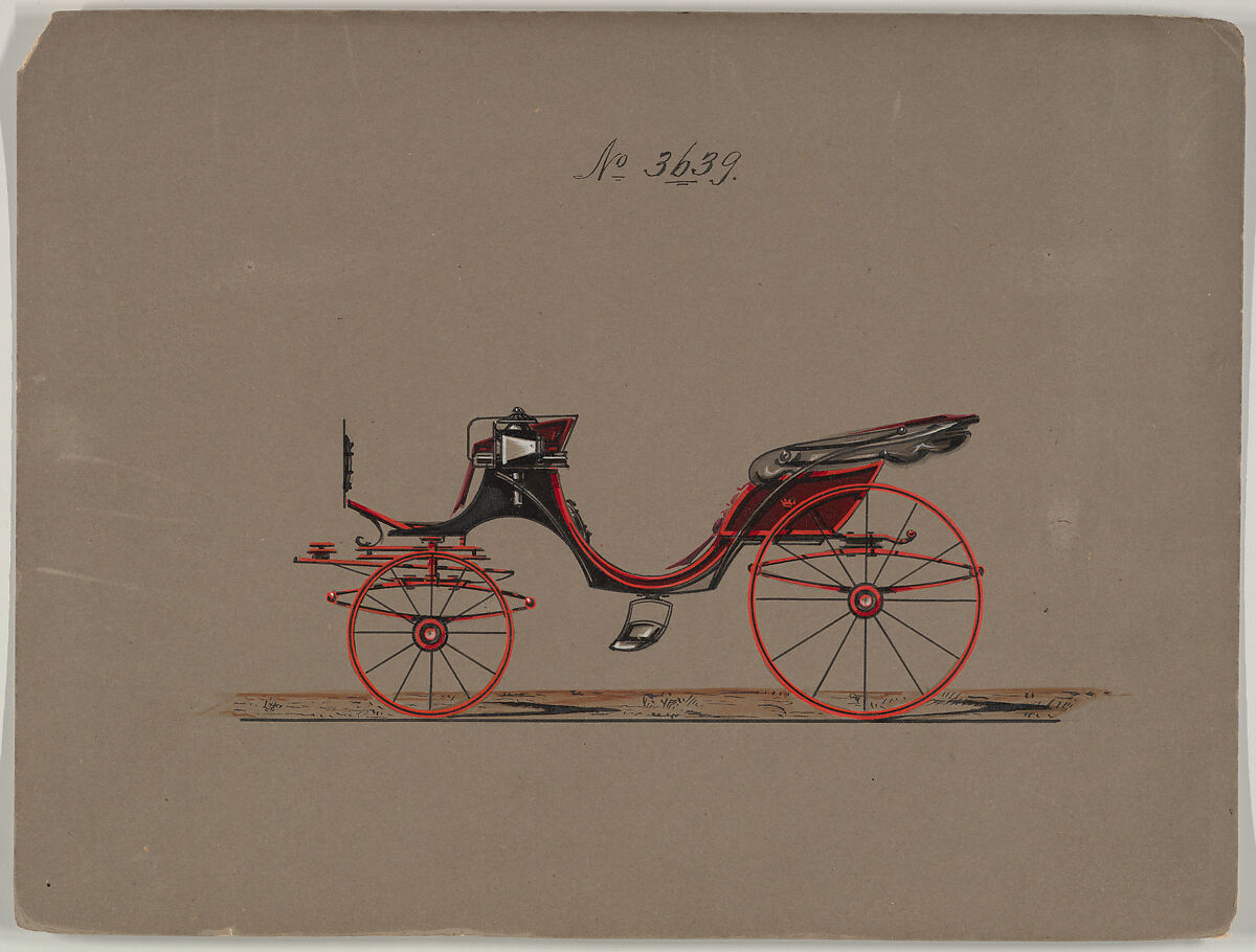 Design for Cabriolet or Victoria, no. 3639, Brewster &amp; Co. (American, New York), Pen and black ink, watercolor and gouache with gum arabic 