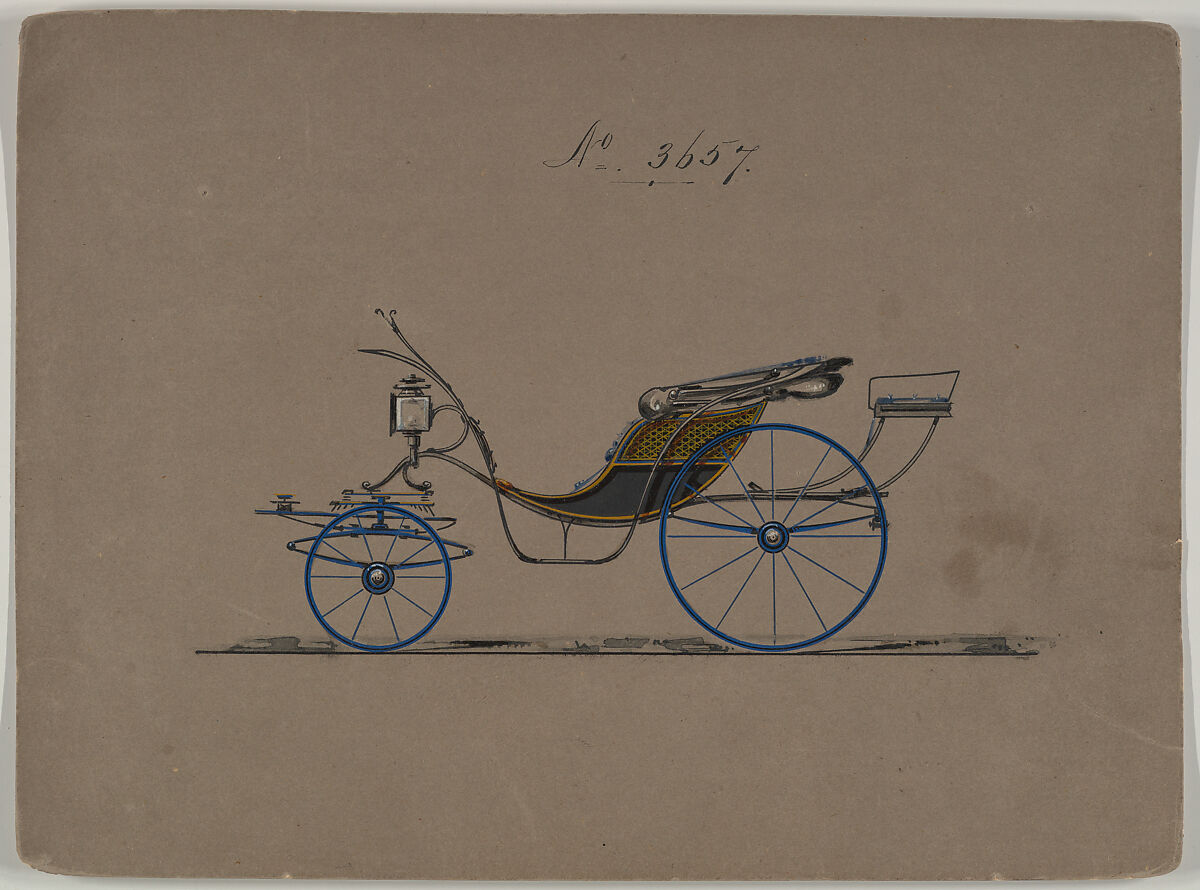 Design for Cabriolet or Victoria, no. 3657, Brewster &amp; Co. (American, New York), Pen and black ink, watercolor and gouache with gum arabic 
