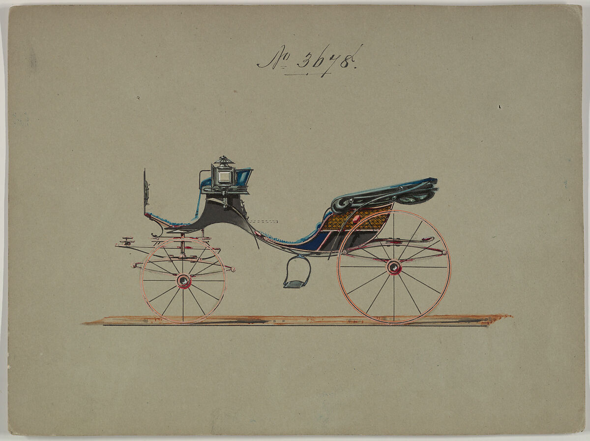 Design for Cabriolet or Victoria, no. 3678, Brewster &amp; Co. (American, New York), Pen and black ink, watercolor and gouache with gum arabic 