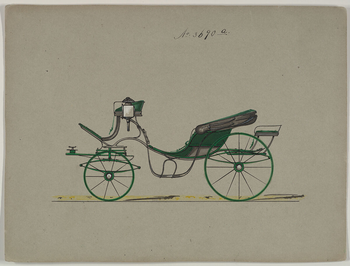 Design for Cabriolet or Victoria, no. 3690a, Brewster &amp; Co. (American, New York), Pen and black ink, watercolor and gouache with gum arabic 