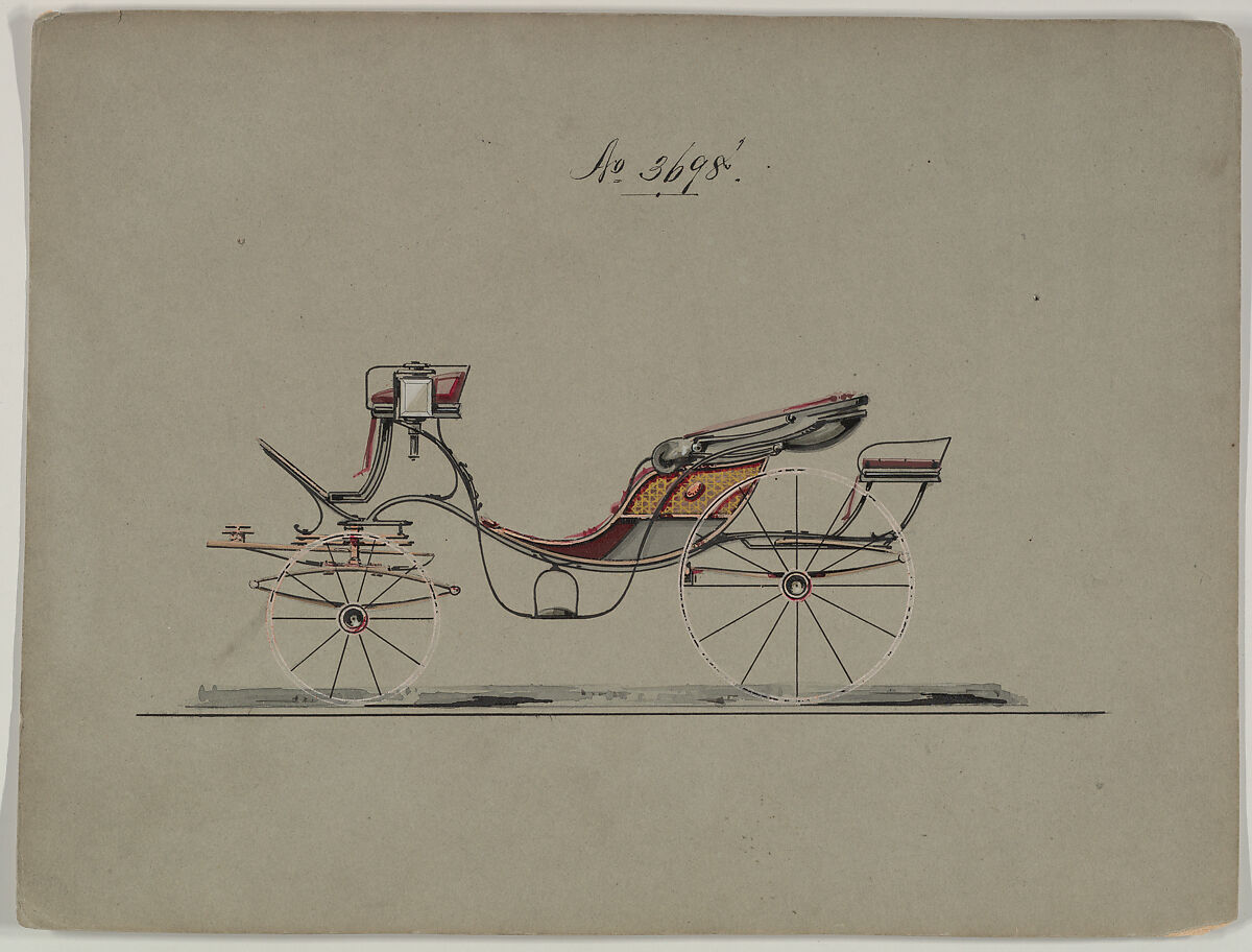 Design for Cabriolet or Victoria, no. 3698, Brewster &amp; Co. (American, New York), Watercolor and ink 