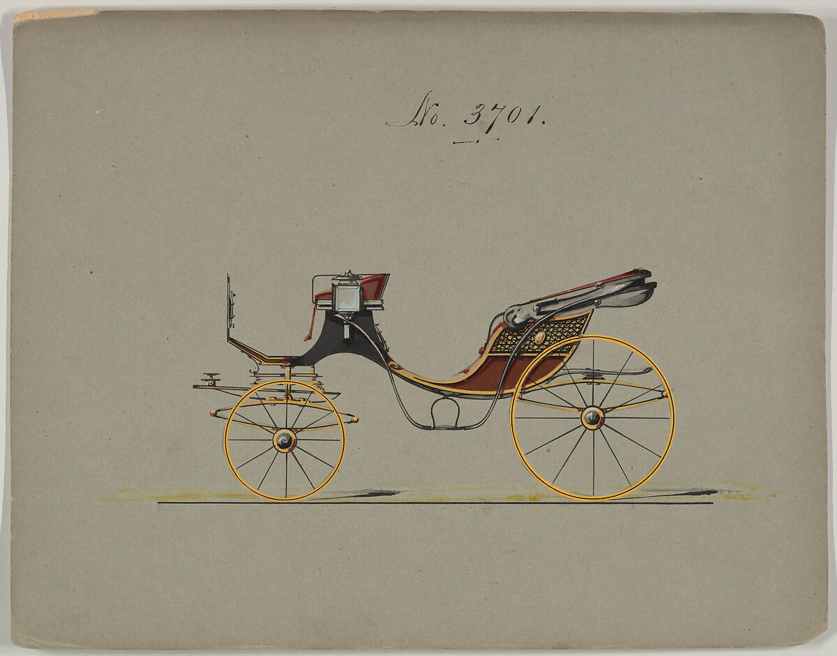Design for Cabriolet or Victoria, no. 3701, Brewster &amp; Co. (American, New York), Pen and black ink, watercolor and gum arabic 