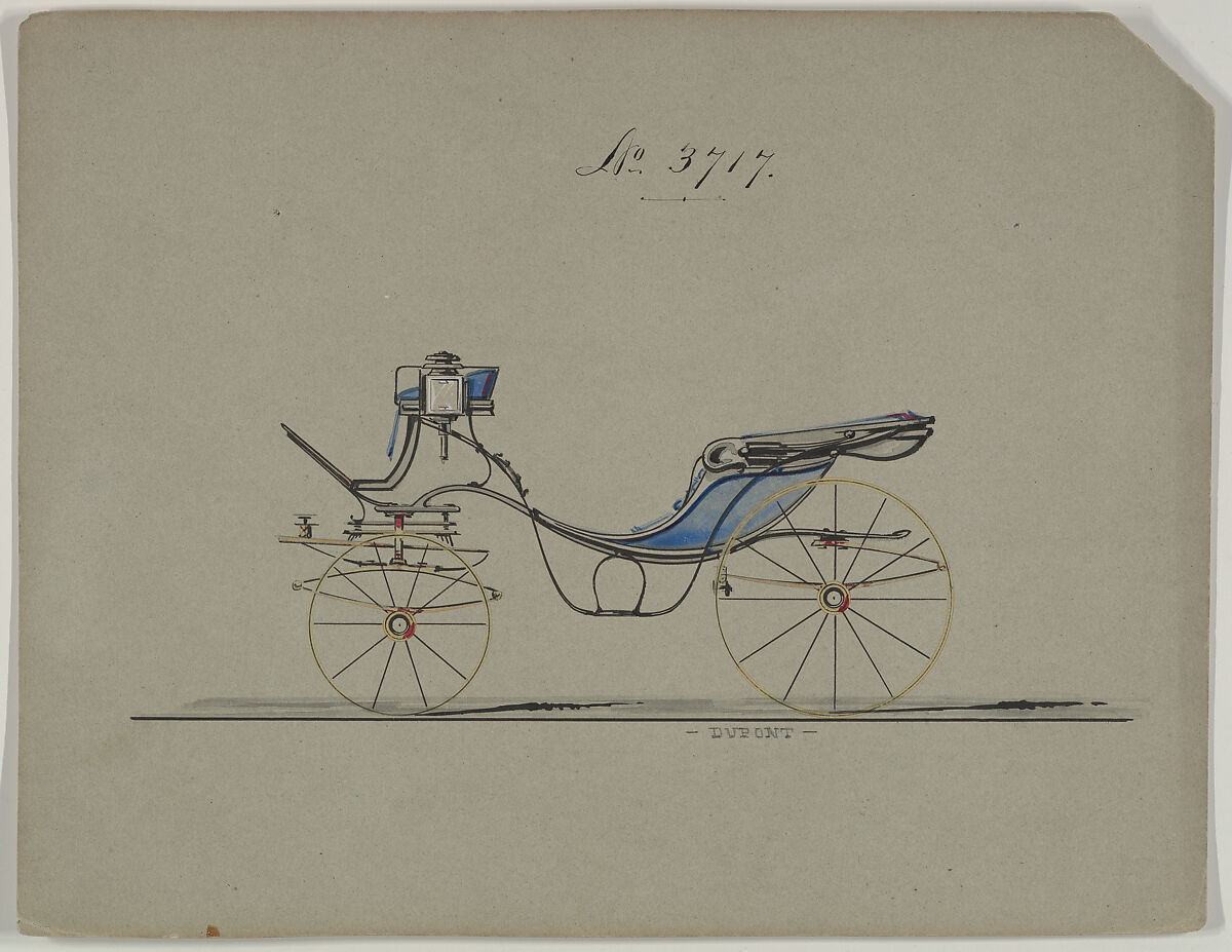 Design for Cabriolet or Victoria, no. 3717, Brewster &amp; Co. (American, New York), Pen and black ink, watercolor and gouache with gum arabic 