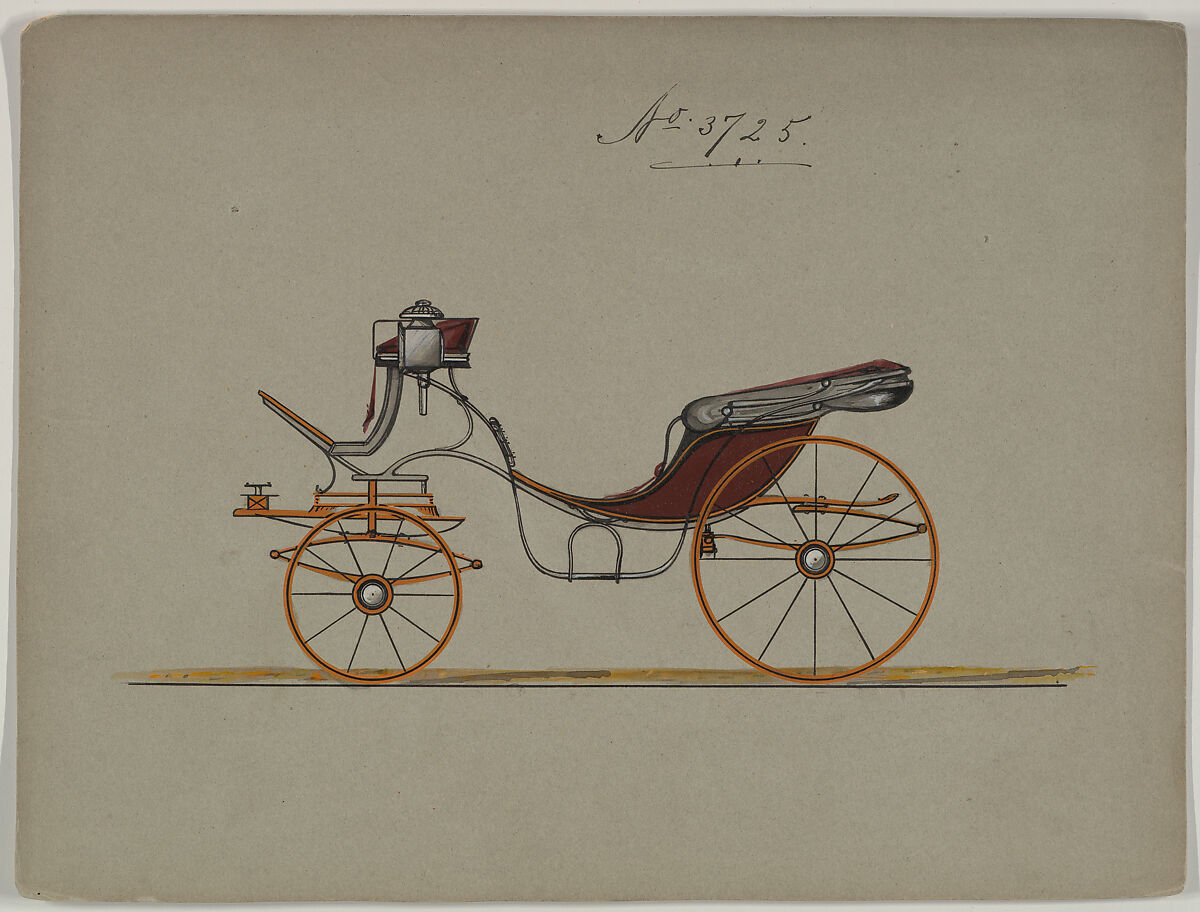Design for Cabriolet or Victoria, no. 3725, Brewster &amp; Co. (American, New York), Pen and black ink, watercolor and gouache with gum arabic 