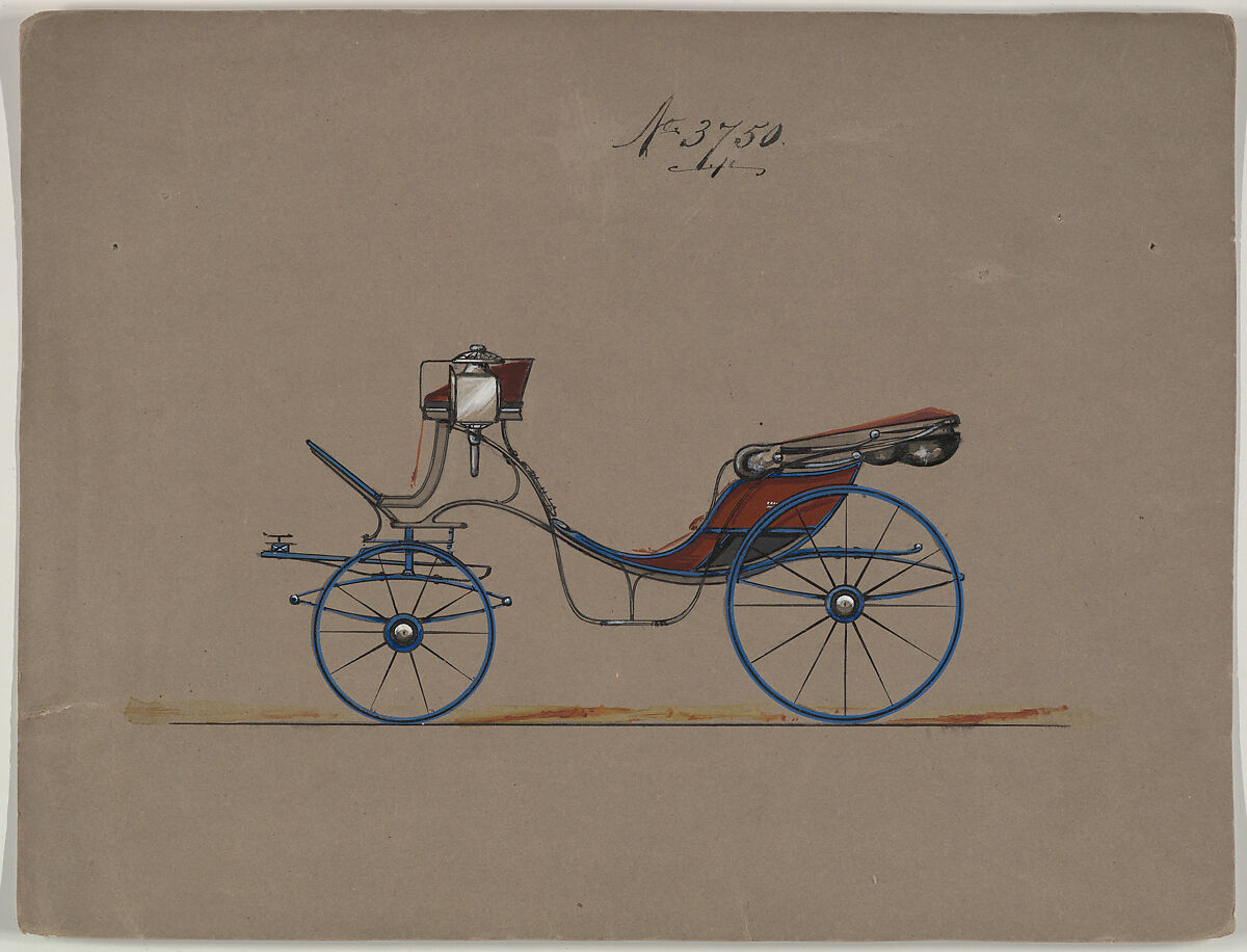 Design for Cabriolet or Victoria, no. 3750, Brewster &amp; Co. (American, New York), Pen and black ink, watercolor and gouache with gum arabic 