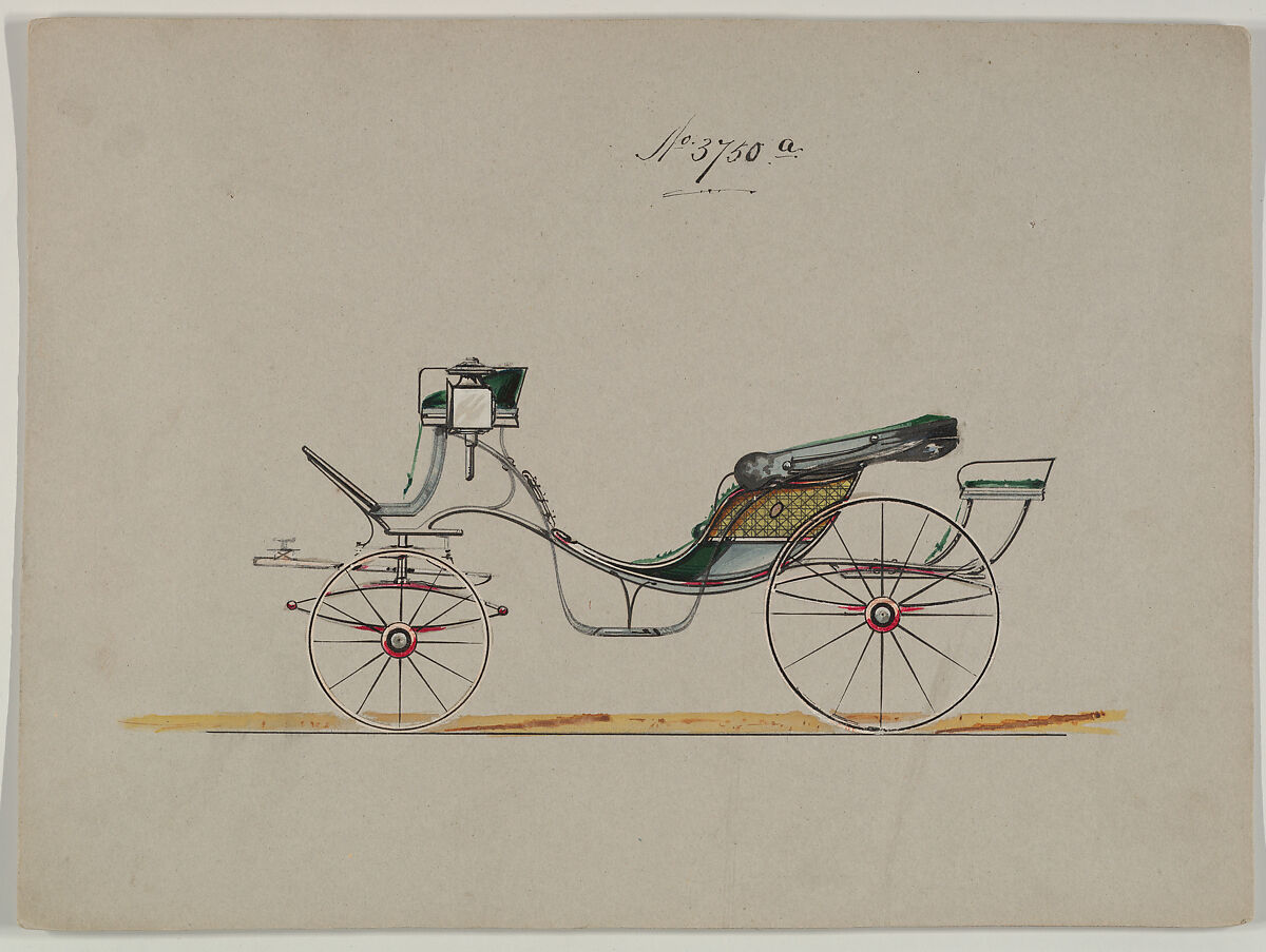 Design for Cabriolet or Victoria, no. 3750a, Brewster &amp; Co. (American, New York), Pen and black ink, watercolor and gouache with gum arabic 