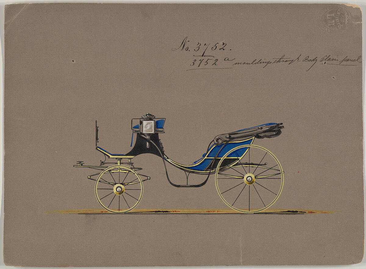 Design for Cabriolet or Victoria, no. 3752, Brewster &amp; Co. (American, New York), Pen and black ink, watercolor and gouache with gum arabic 