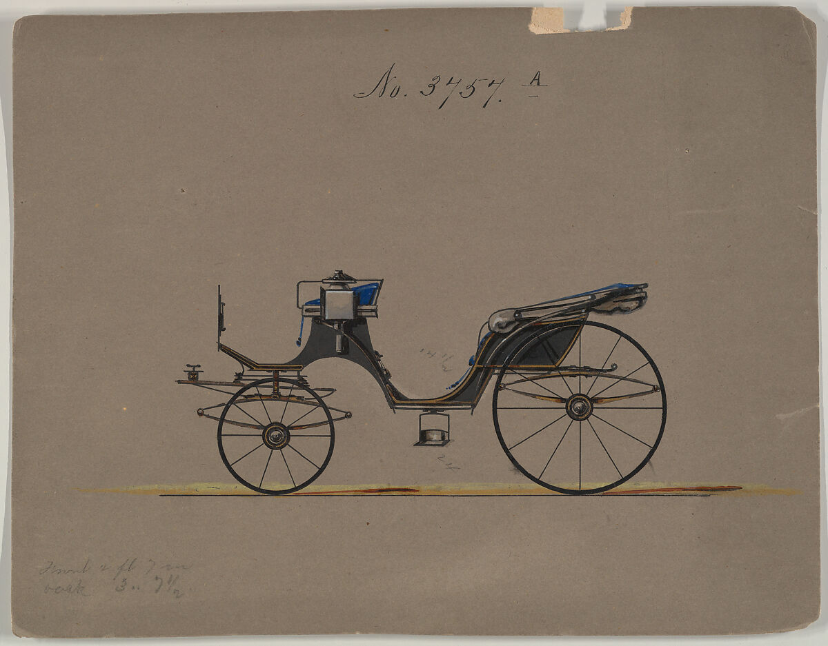 Design for Cabriolet or Victoria, no. 3757a, Brewster &amp; Co. (American, New York), Pen and black ink, watercolor and gouache 