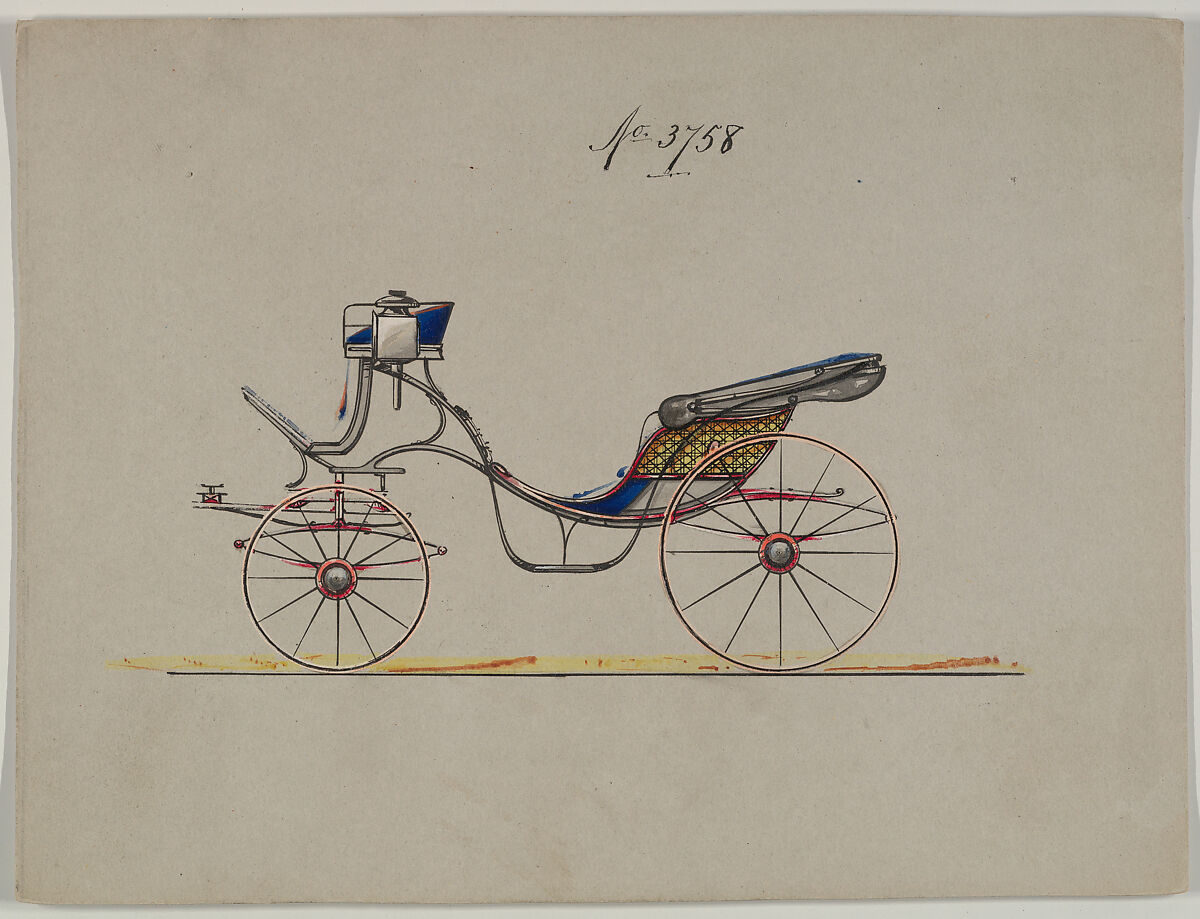 Design for Cabriolet or Victoria, no. 3758, Brewster &amp; Co. (American, New York), pen and black ink, watercolor and gouache with gum arabic 