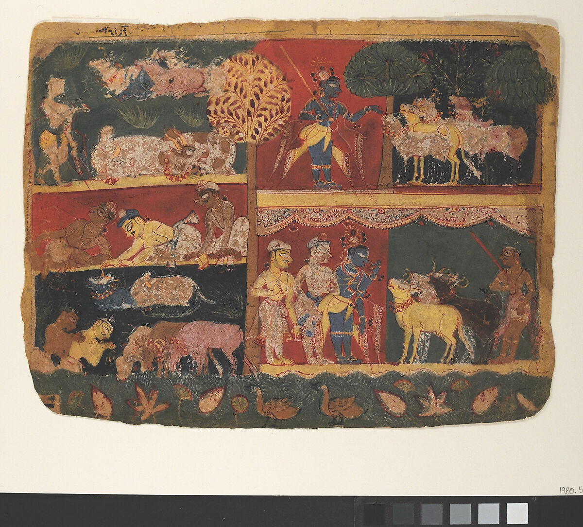 Krishna and the Cowherds: Page from a Dispersed Bhagavata Purana (Ancient Stories of Lord Vishnu), Ink and opaque watercolor on paper, India (Delhi-Agra area) 