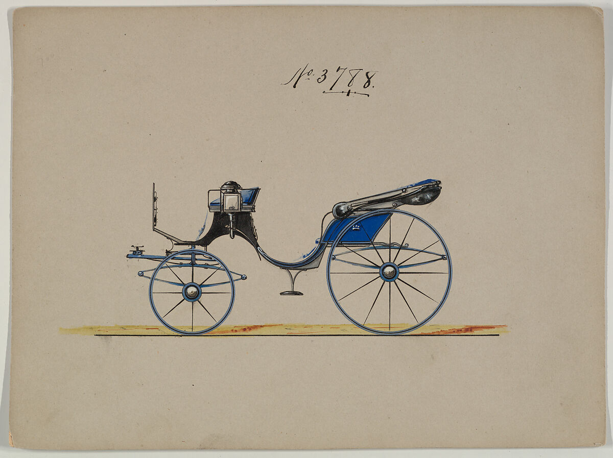 Design for Cabriolet or Victoria, no. 3788, Brewster &amp; Co. (American, New York), Pen and black ink, watercolor and gouache with gum arabic 