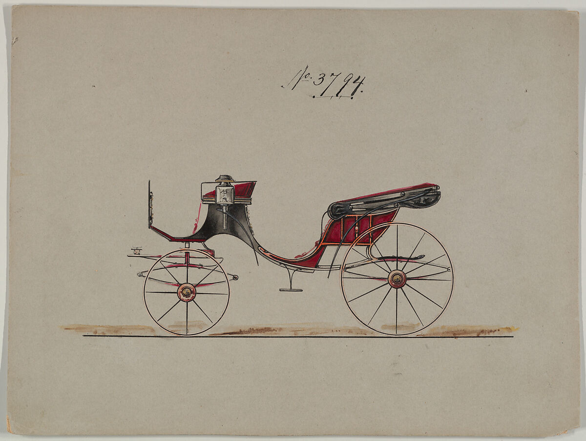 Design for Cabriolet or Victoria, no. 3794, Brewster &amp; Co. (American, New York), Pen and black ink, watercolor and gouache with gum arabic 