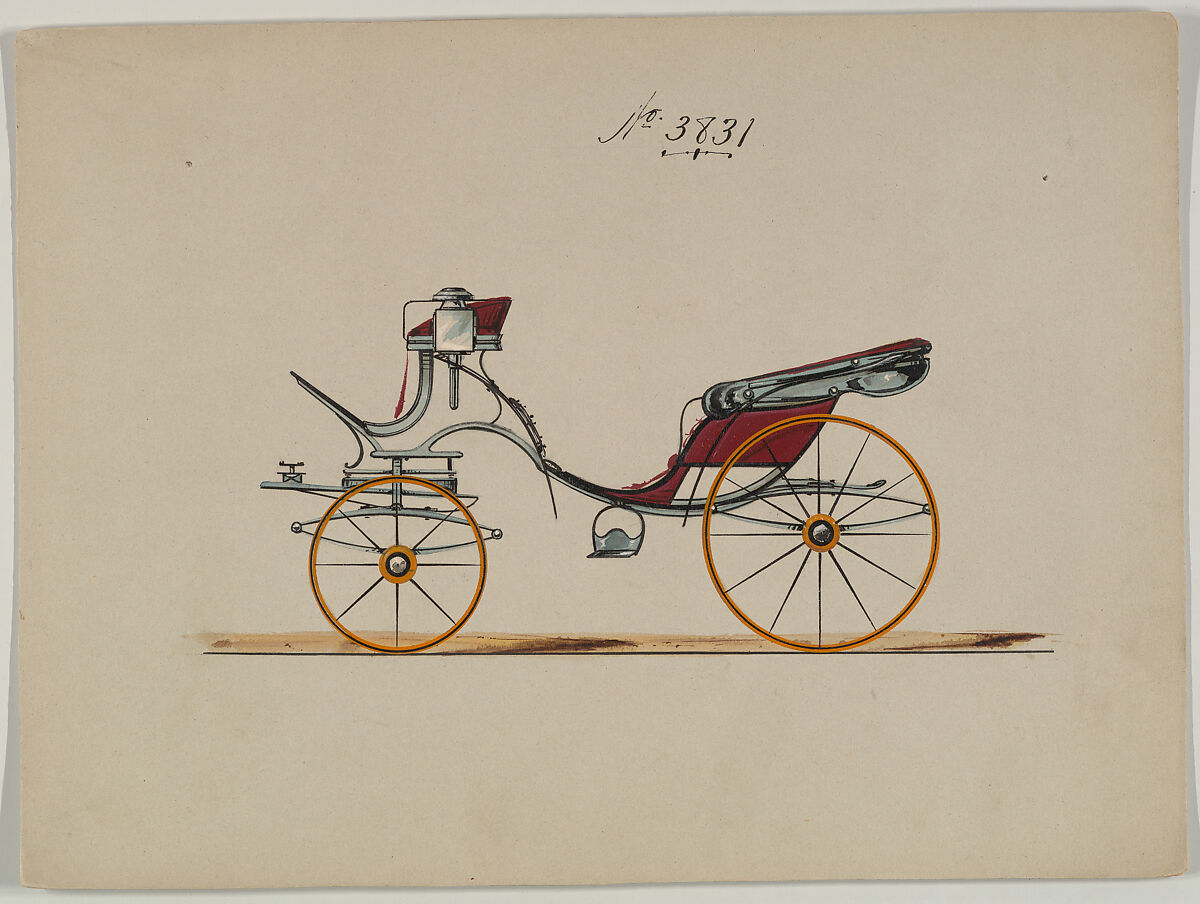 Design for Cabriolet or Victoria, no. 3831, Brewster &amp; Co. (American, New York), Pen and black ink, water color and gouache 