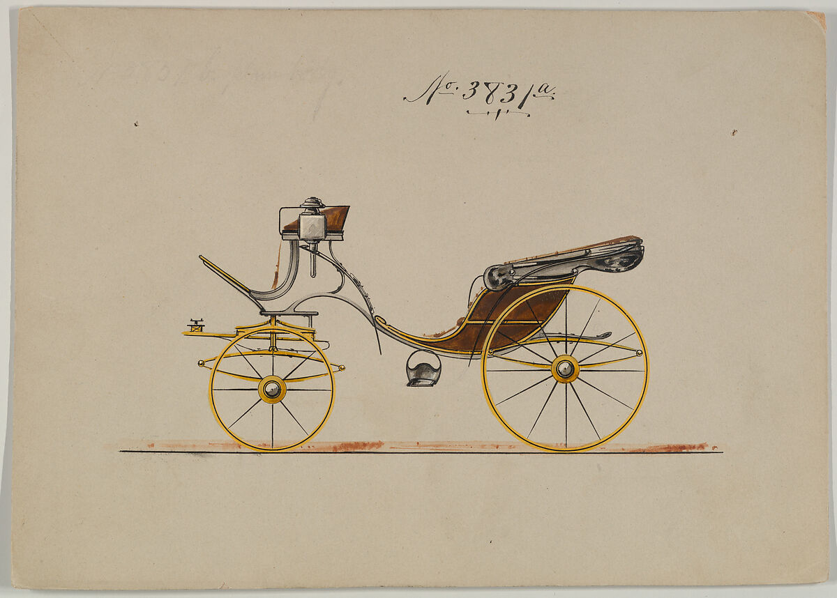 Design for Cabriolet or Victoria, no. 3831a, Brewster &amp; Co. (American, New York), Pen and black ink, watercolor and gouache 