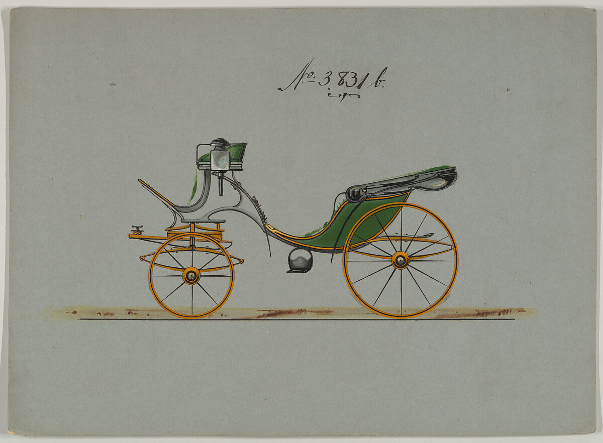 Design for Cabriolet or Victoria, no. 3831b, Brewster &amp; Co. (American, New York), Pen and black ink, watercolor and gouache with gum arabic 
