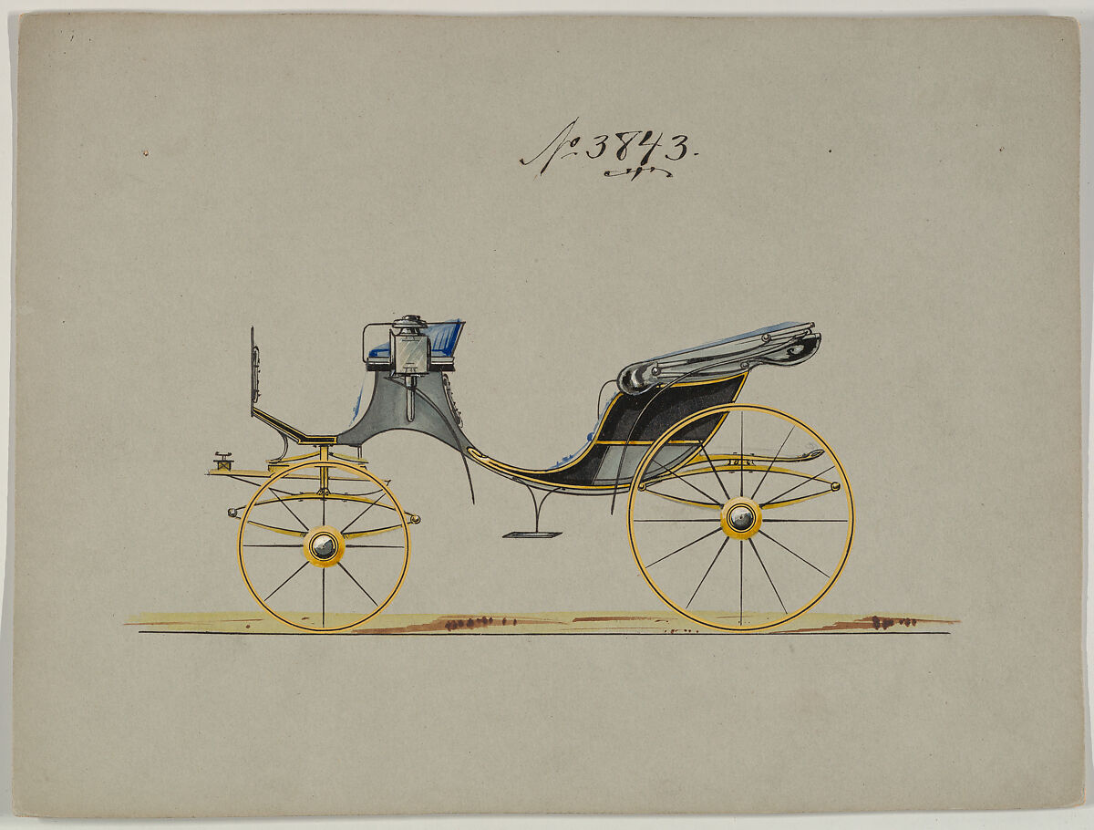 Design for Cabriolet or Victoria, no. 3843, Brewster &amp; Co. (American, New York), Pen and black ink, watercolor and gouache with gum arabic 