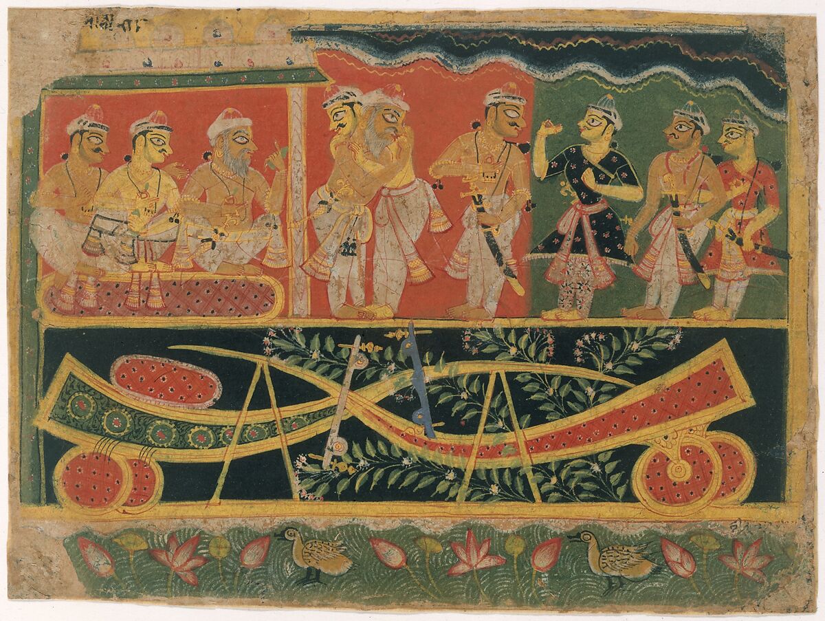 Nanda and Vasudeva: Page from a Dispersed Bhagavata Purana (Ancient Stories of Lord Vishnu), Master of the Dispersed Bhagavata Purana, Ink and opaque watercolor on paper, India (Delhi-Agra area) 