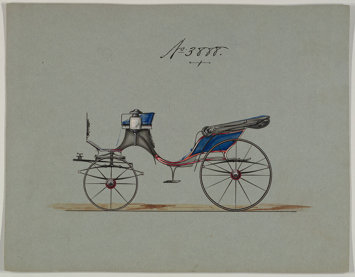 Design for Cabriolet or Victoria, no. 3888, Brewster &amp; Co. (American, New York), Pen and black ink, watercolor and gouache 