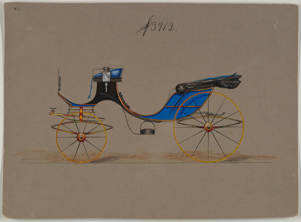 Design for Cabriolet or Victoria, no. 3912, Brewster &amp; Co. (American, New York), Pen and black ink, watercolor and gouache with gum arabic 