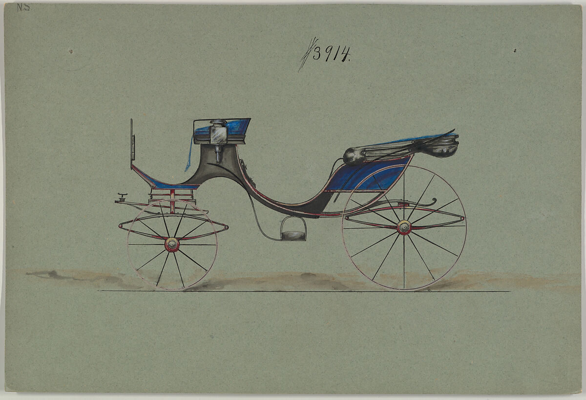 Design for Cabriolet or Victoria, no. 3914, Brewster &amp; Co. (American, New York), Pen and black ink, watercolor and gouache 