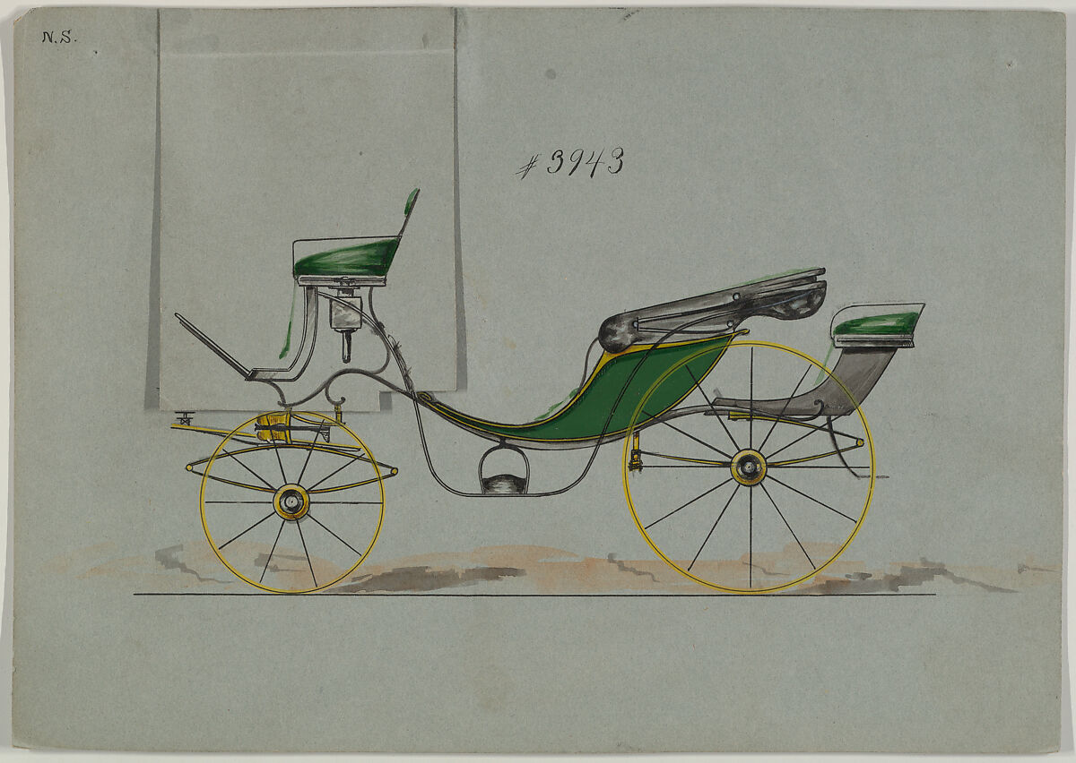Design for Cabriolet or Victoria, no. 3943, Brewster &amp; Co. (American, New York), Pen and black ink, watercolor and gouache with gum arabic 