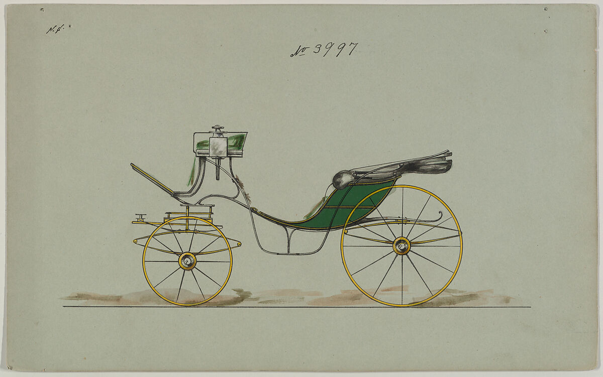 Design for Cabriolet or Victoria, no. 3997, Brewster &amp; Co. (American, New York), Pen and black ink, watercolor and gouache 
