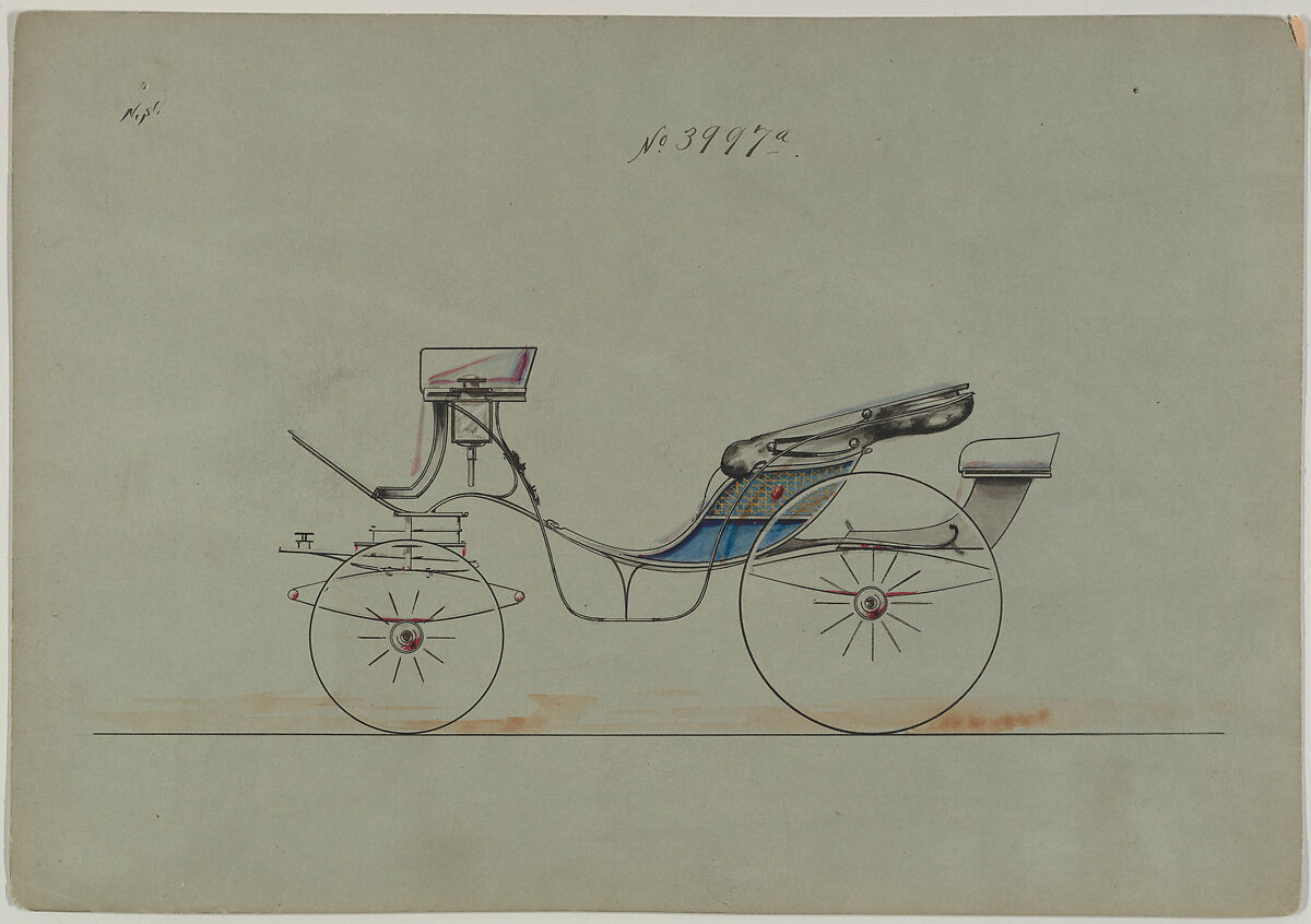 Design for Cabriolet or Victoria, no. 3997a, Brewster &amp; Co. (American, New York), Pen and black ink, watercolor and gouache 