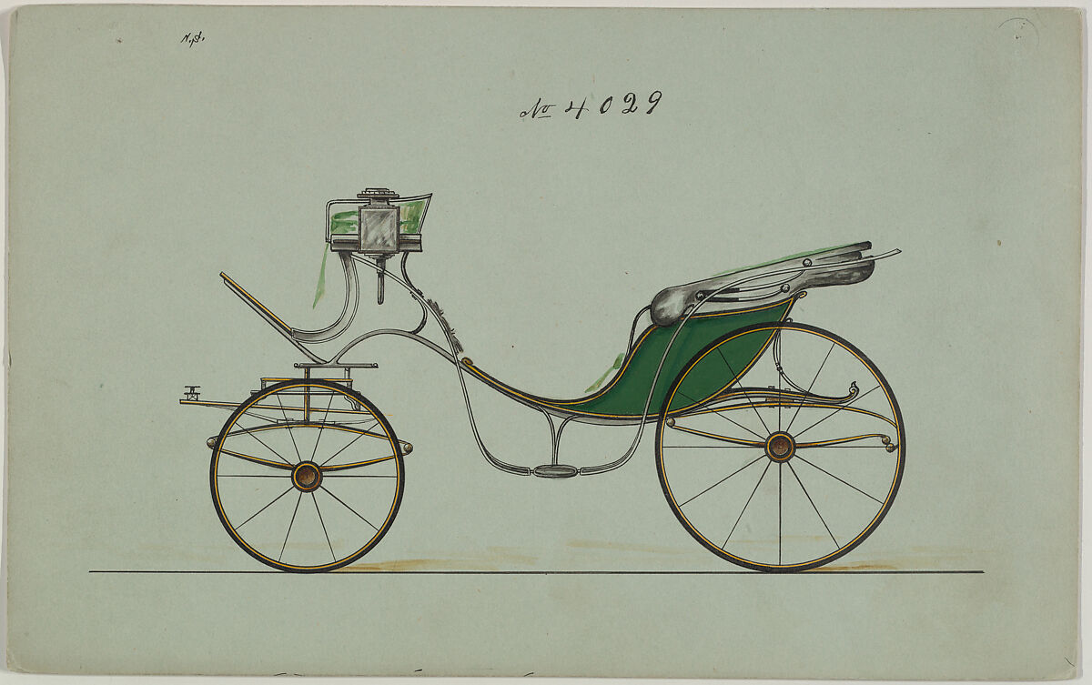 Design for Cabriolet or Victoria, no. 4029, Brewster &amp; Co. (American, New York), Pen and black ink, watercolor and gouache with gum arabic 