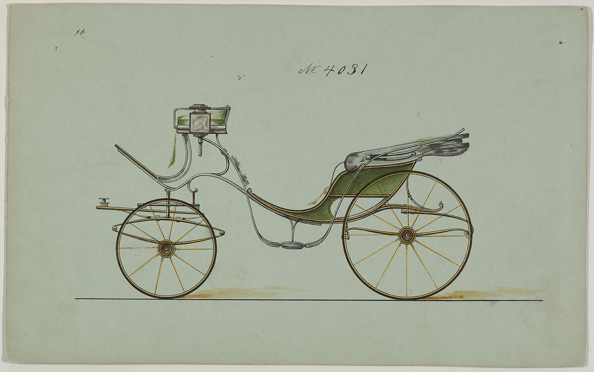 Design for Cabriolet or Victoria, no. 4031, Brewster &amp; Co. (American, New York), Pen and black ink, watercolor and gouache with gum arabic 