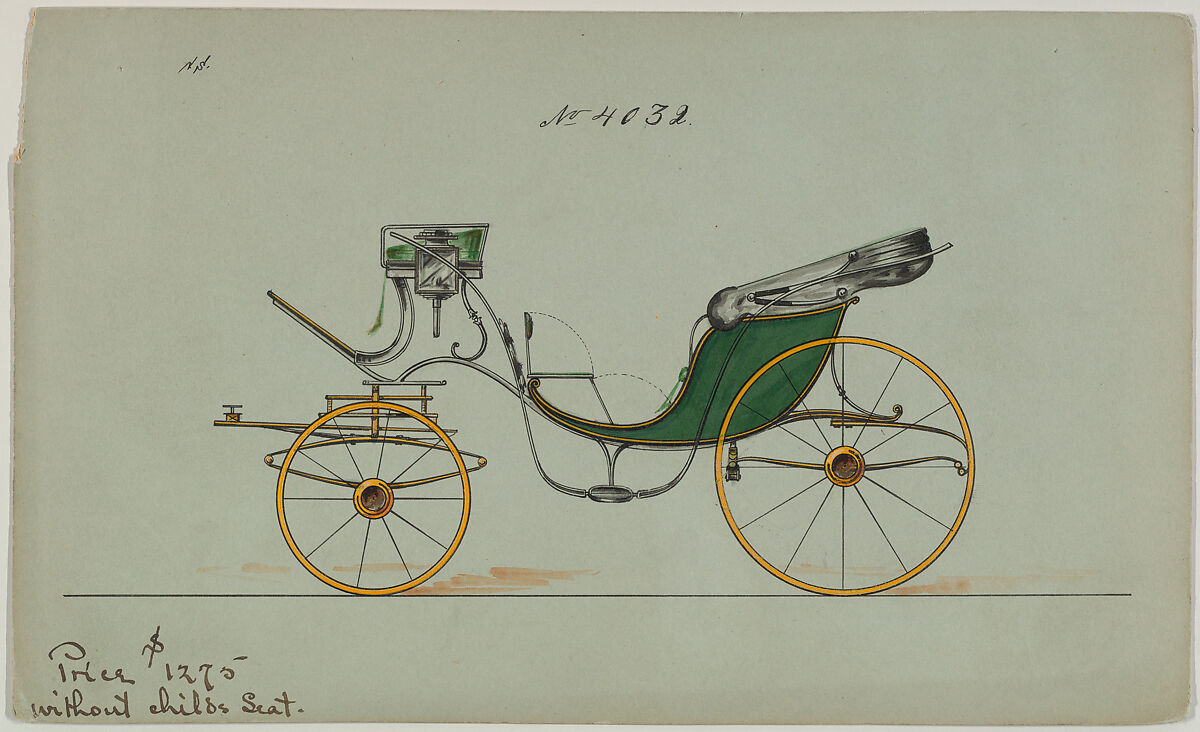 Design for Cabriolet or Victoria, no. 4032, Brewster &amp; Co. (American, New York), Pen and black ink, watercolor and gouache 