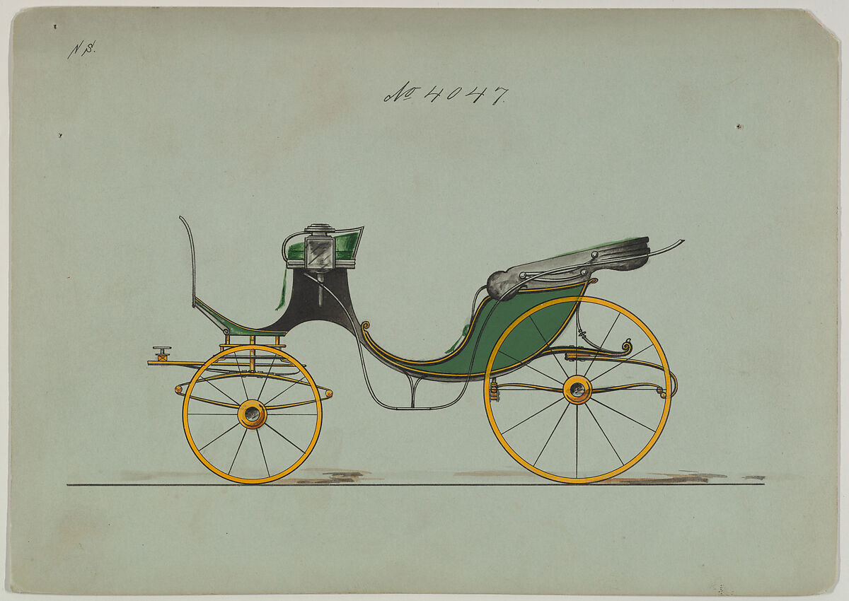 Design for Cabriolet or Victoria, no. 4049, Brewster &amp; Co. (American, New York), Pen and black ink, watercolor and gouache 