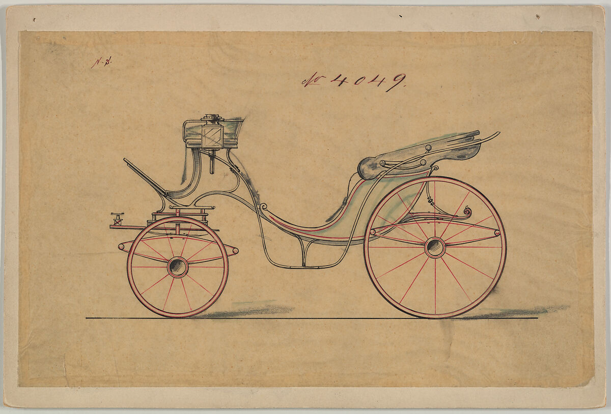 Design for Cabriolet or Victoria, no. 4049, Brewster &amp; Co. (American, New York), Pen and black ink, watercolor and gouache with gum arabic and metallic ink 