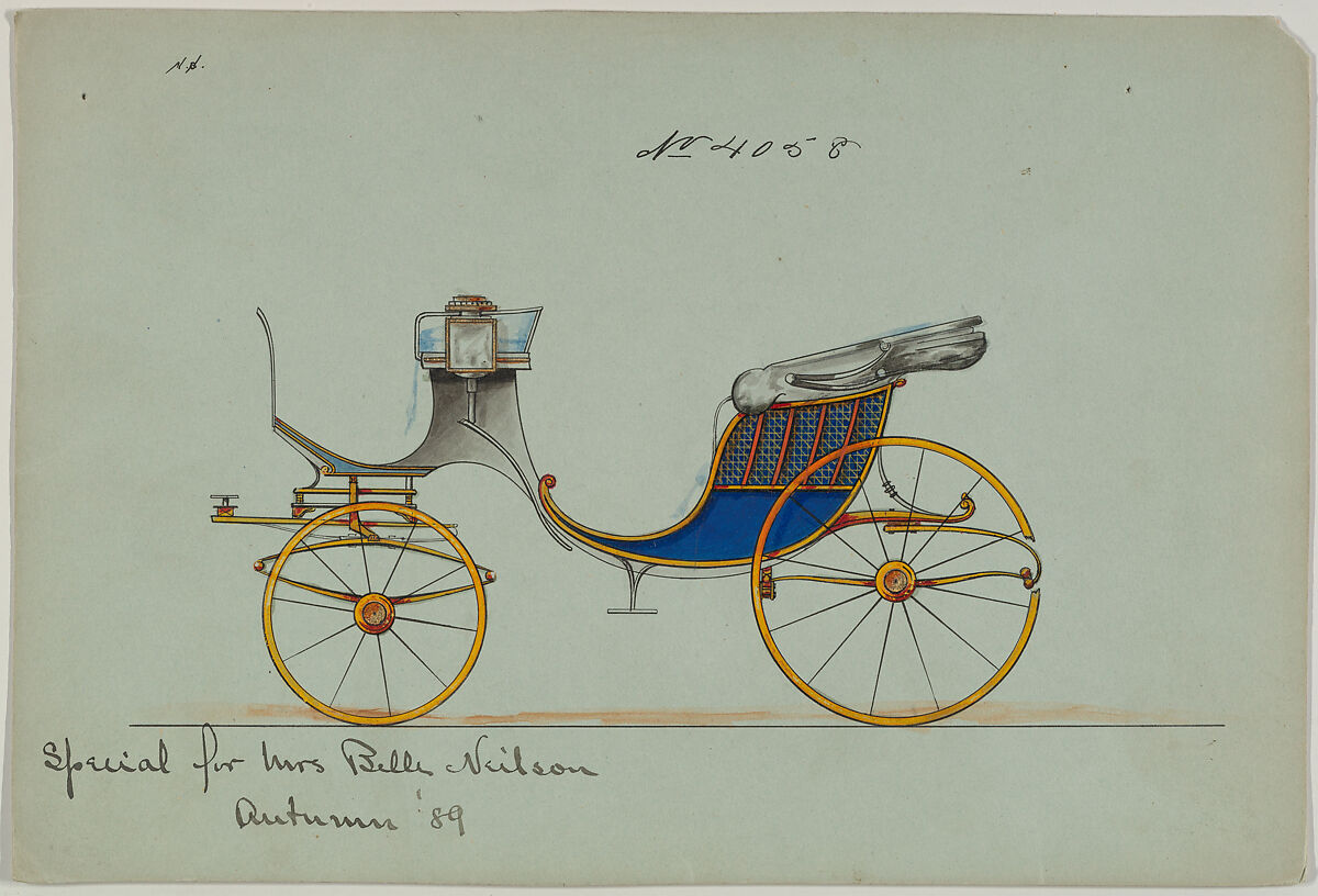 Design for Cabriolet or Victoria, no. 4058, Brewster &amp; Co. (American, New York), Pen and black ink, watercolor and gouache with gum arabic 