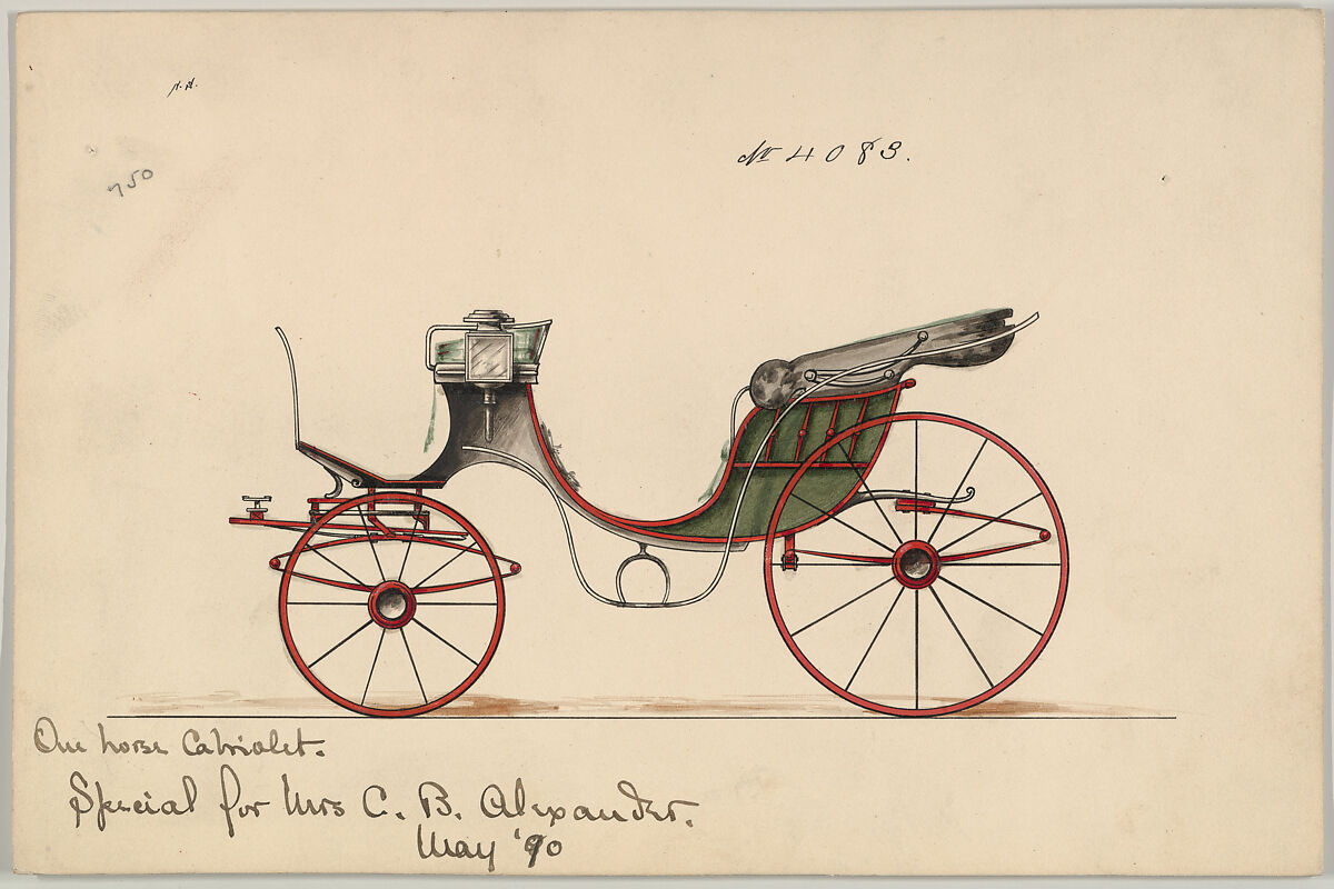 Cabriolet #4083, Brewster &amp; Co. (American, New York), Pen and black ink, watercolor and gouache with gum arabic 