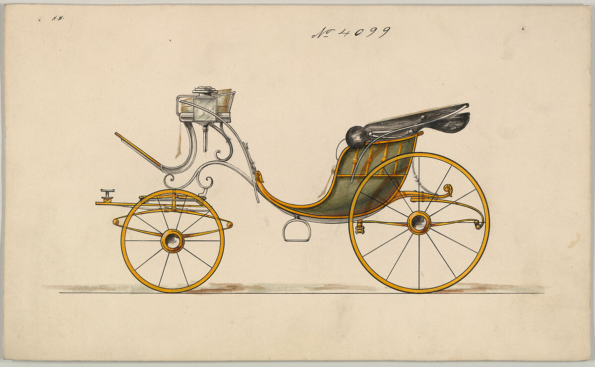 Design for Cabriolet or Victoria, no. 4099, Brewster &amp; Co. (American, New York), Pen and black ink, watercolor and gouache with gum arabic 