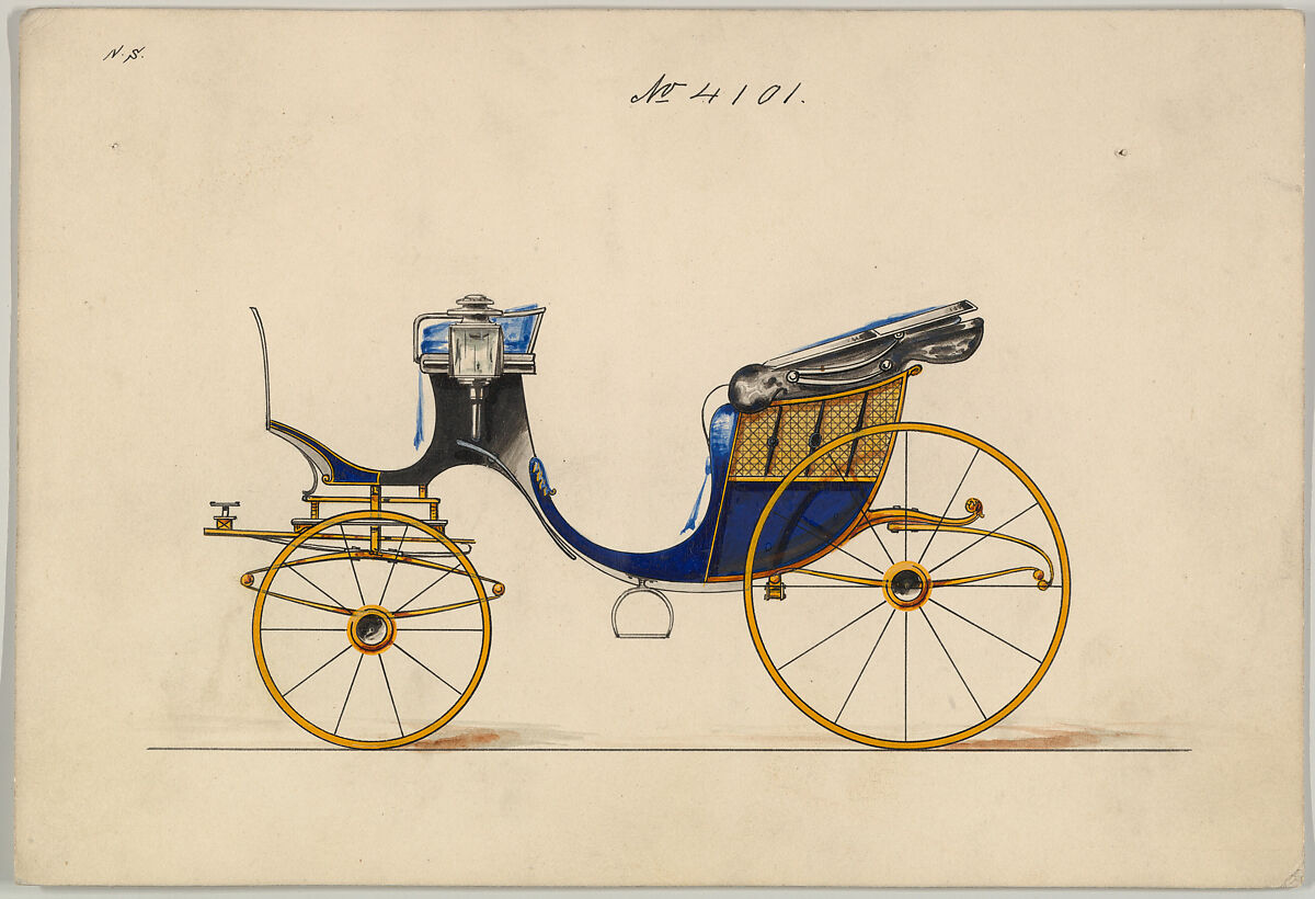 Design for Cabriolet or Victoria, no. 4101, Brewster &amp; Co. (American, New York), Pen and black ink watercolor and gouache with gum arabic 