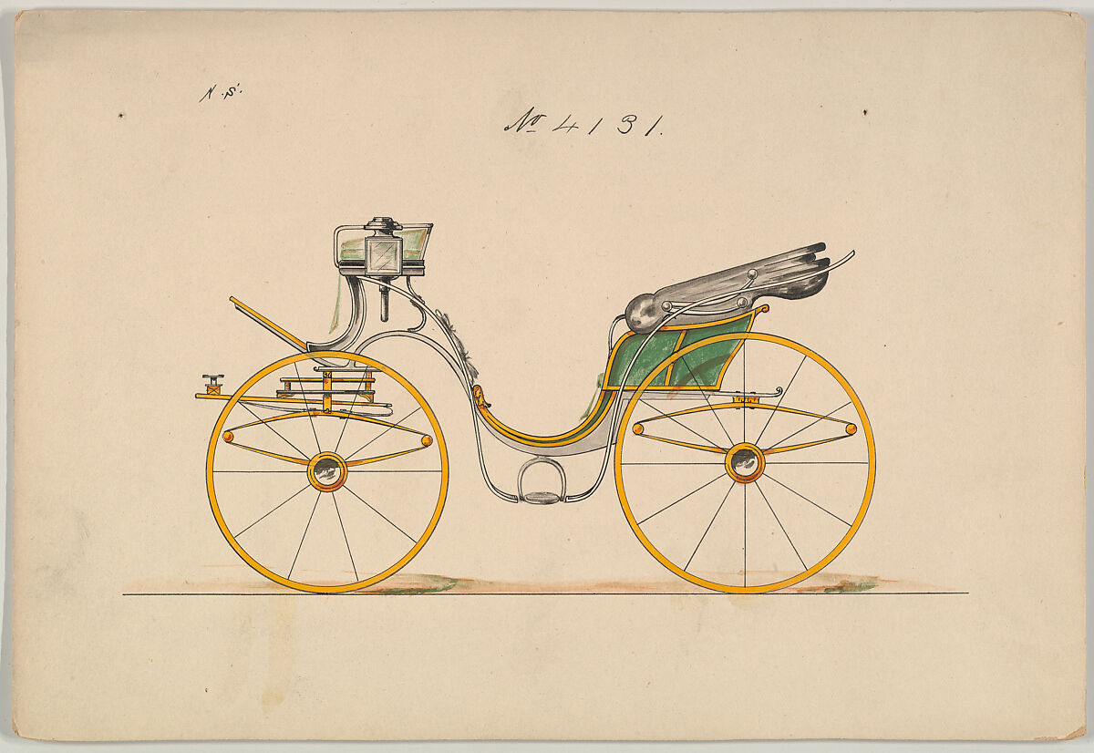 Design for Cabriolet or Victoria, no. 4131, Brewster &amp; Co. (American, New York), Pen and black ink, watercolor and gouache 