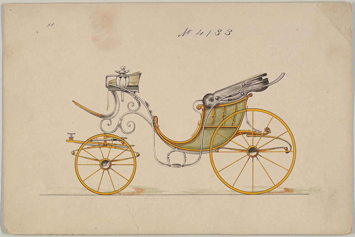Design for Cabriolet or Victoria, no. 4133, Brewster &amp; Co. (American, New York), Pen and black ink, watercolor and gouache 