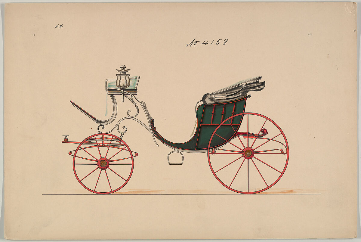 Design for Cabriolet or Victoria, no. 4159, Brewster &amp; Co. (American, New York), Pen and black ink, watercolor and gouache with gum arabic and metallic ink 