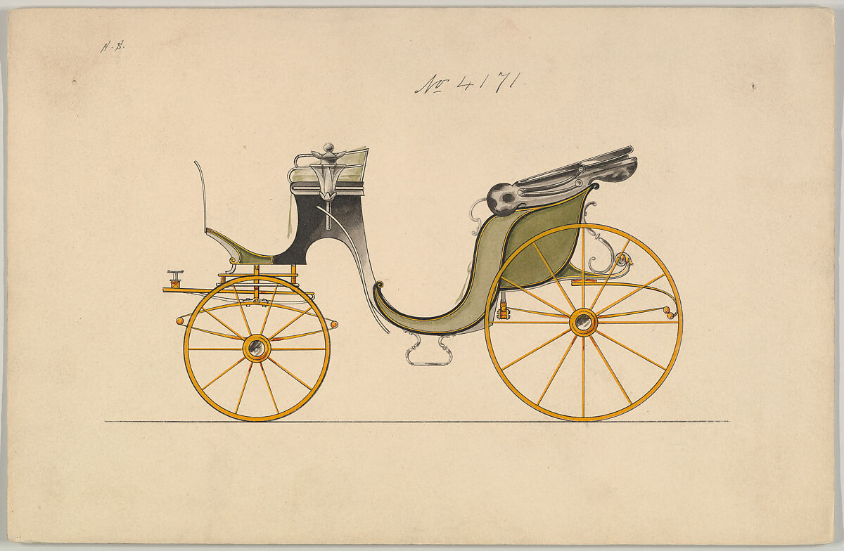 Design for Cabriolet or Victoria, no. 4171, Brewster &amp; Co. (American, New York), Pen and black ink, watercolor and gouache 