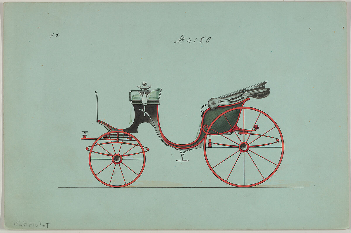 Design for Cabriolet or Victoria, no. 4180, Brewster &amp; Co. (American, New York), Pen and black ink, watercolor and ink 