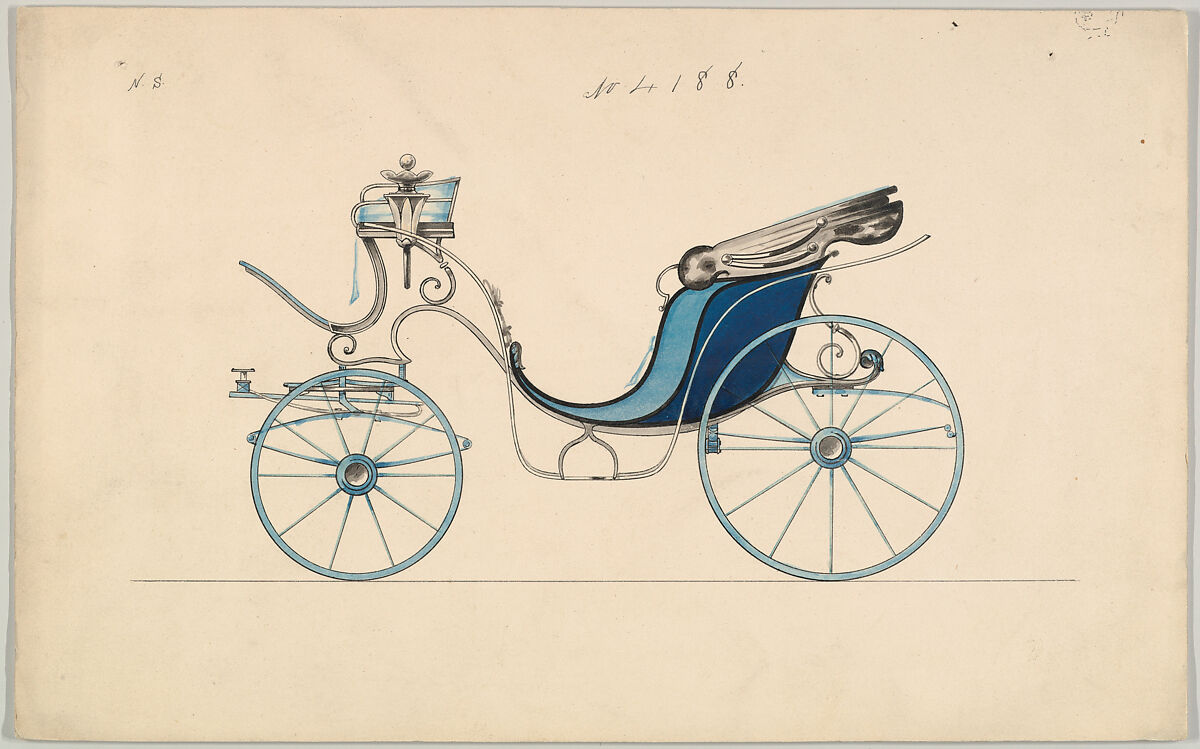 Design for Cabriolet or Victoria, no. 4188, Brewster &amp; Co. (American, New York), Pen and black ink, watercolor and gouache 