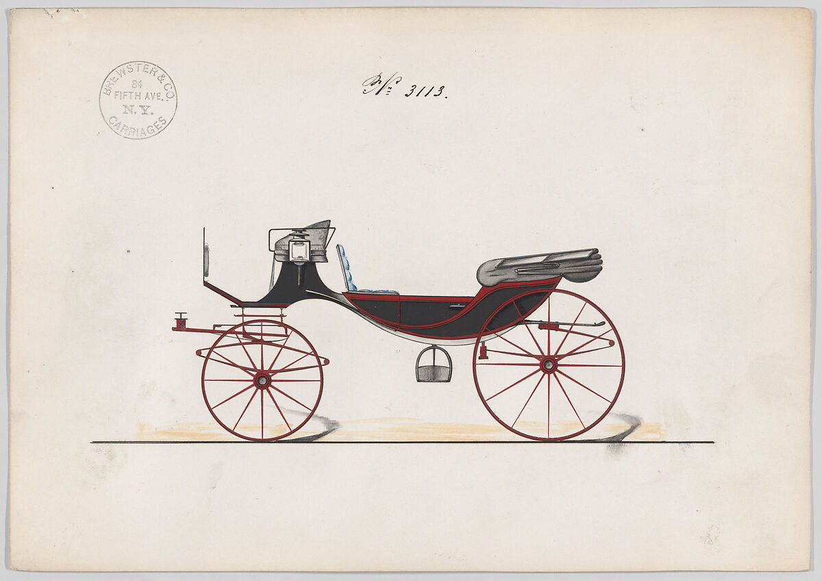 Caleche #3113, Brewster &amp; Co. (American, New York), Pen and black ink, watercolor and gouache with gum arabic 