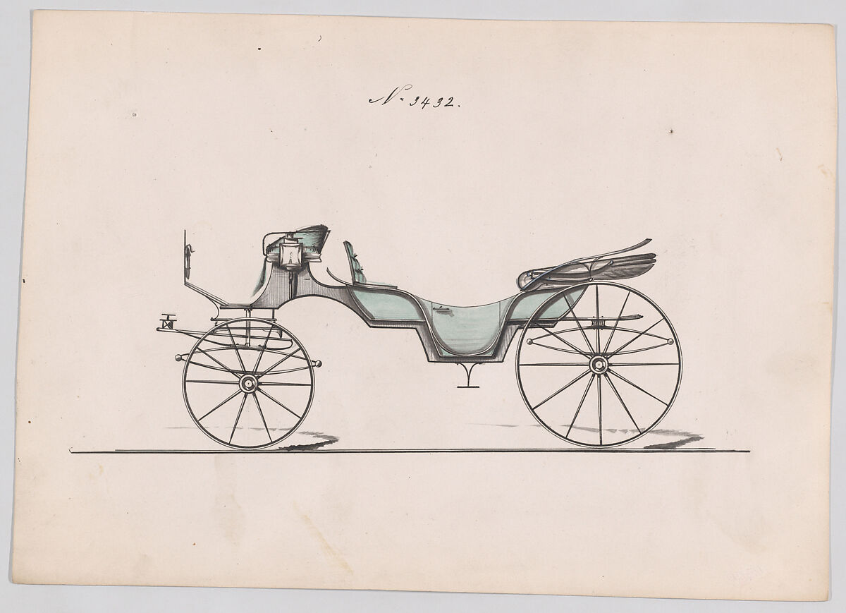 Design for Vis-à-vis, no. 3432, Brewster &amp; Co. (American, New York), Pen and black ink, watercolor and gouache 
