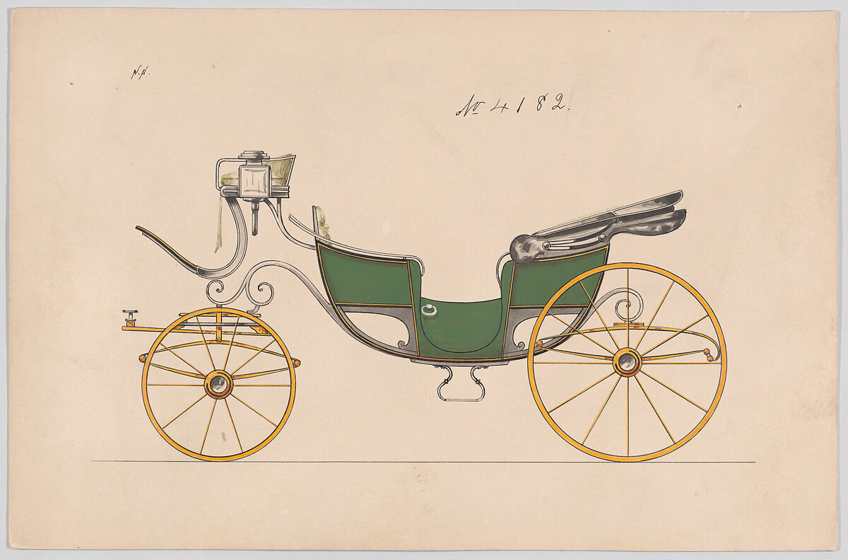 Design for Vis-à-vis, no. 4182, Brewster &amp; Co. (American, New York), Pen and black ink, watercolor and gouache 
